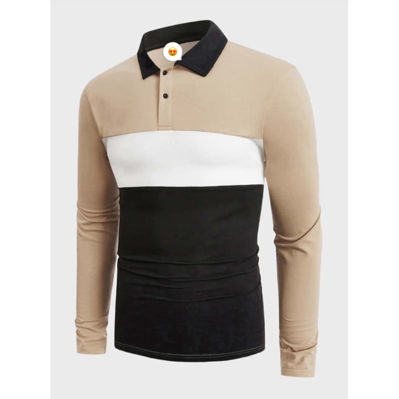 Camisa polo bloco de cores mangas comprida