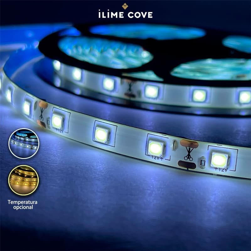 Fita LED 5050 Com Silicone Rolo 5m Prova d'água IP65 Branco Quente Frio Tensão de operação12V Bivolt