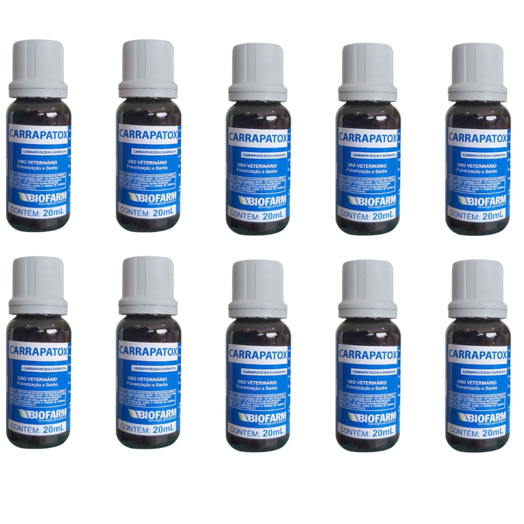 Kit 10 Carrapatox 20 Ml - Remédio pulga, carrapato, Sarna para Cães - Biofarm