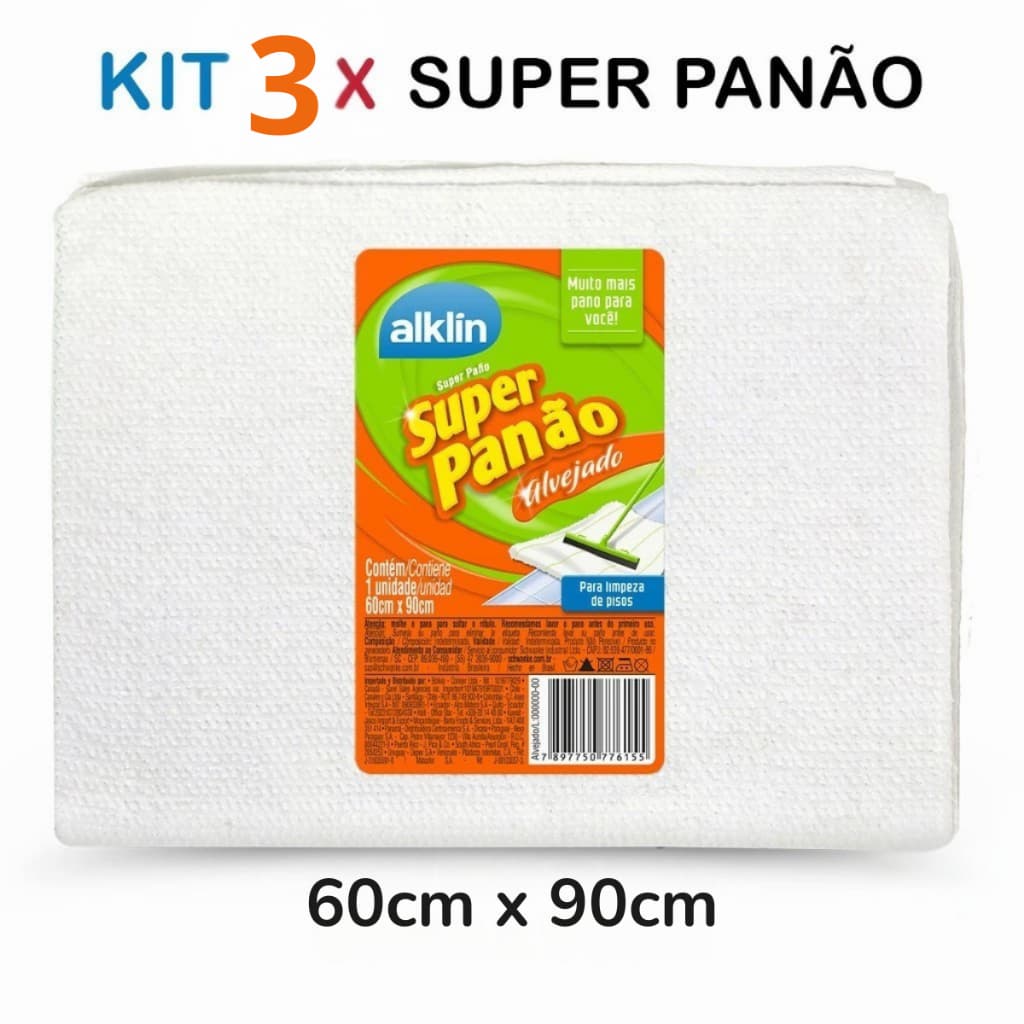 Kit com 3 ou 5 Super Panão Alvejado Esfregão Pano de Chão 60X90cm Alklin