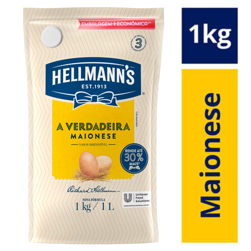 Maionese Hellmanns Sachê 1kg Com Bico Dosador