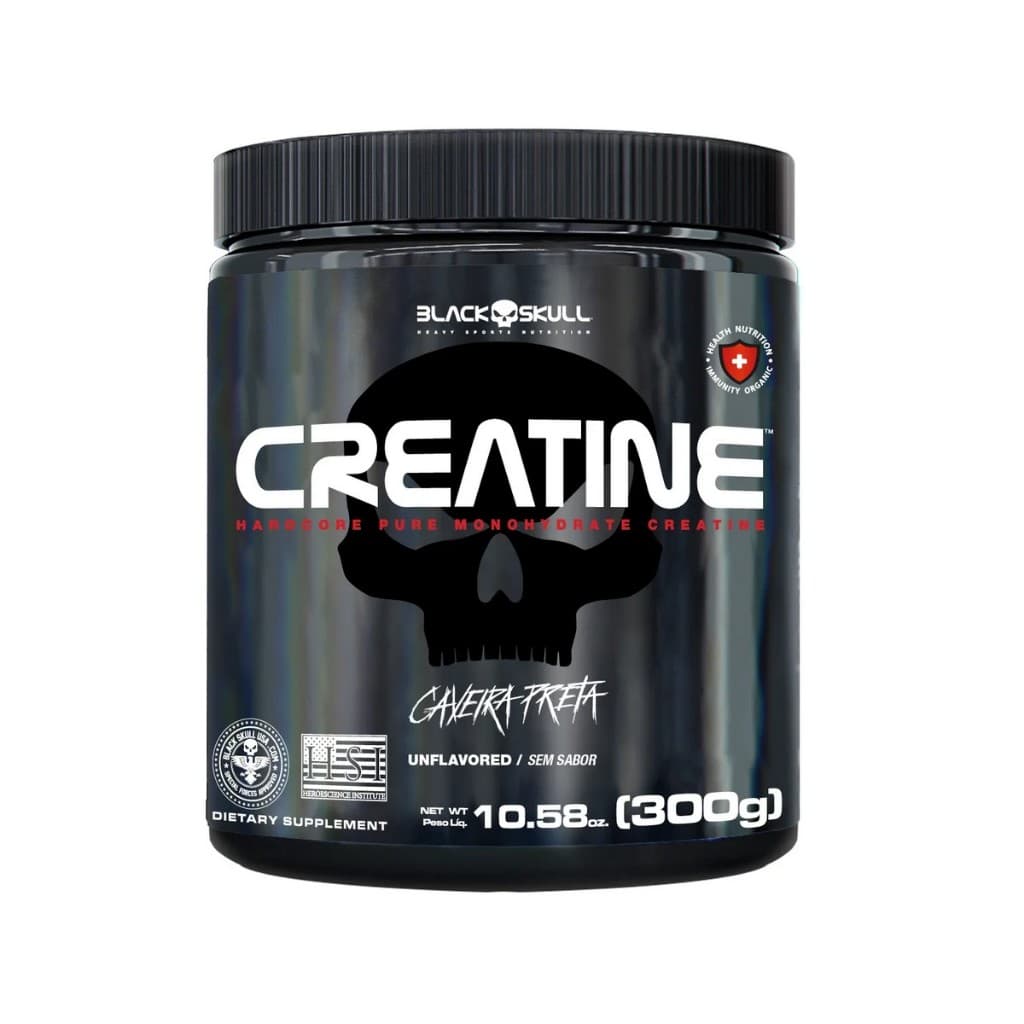 Suplemento Em Pó Creatina 300g Pura Black Skull Sem Sabor Potencialize a Força Recuperação Muscular