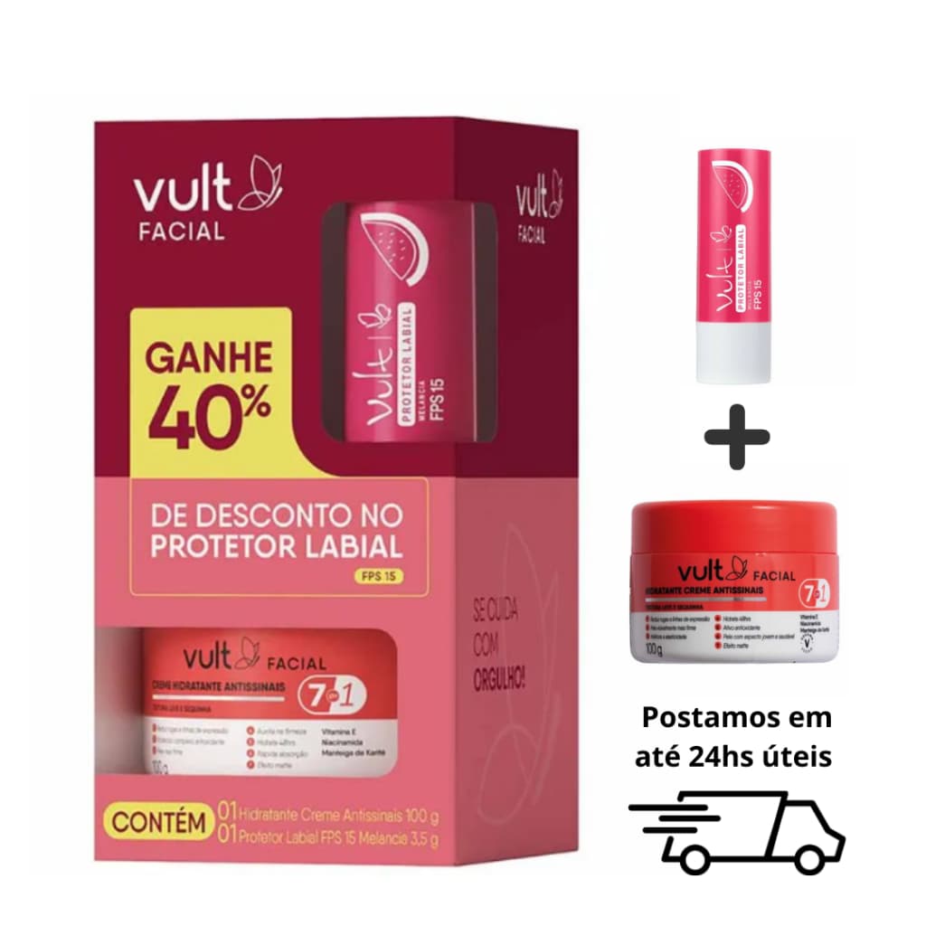 Kit Promocional Vult com Creme Antissinais 100g + Protetor Labial Melancia FPS15 3,5g