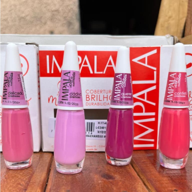Impala Kit 4 Esmaltes Tons Rosa Confeti, Dádiva, Delicado e Querer- Kit Manicure