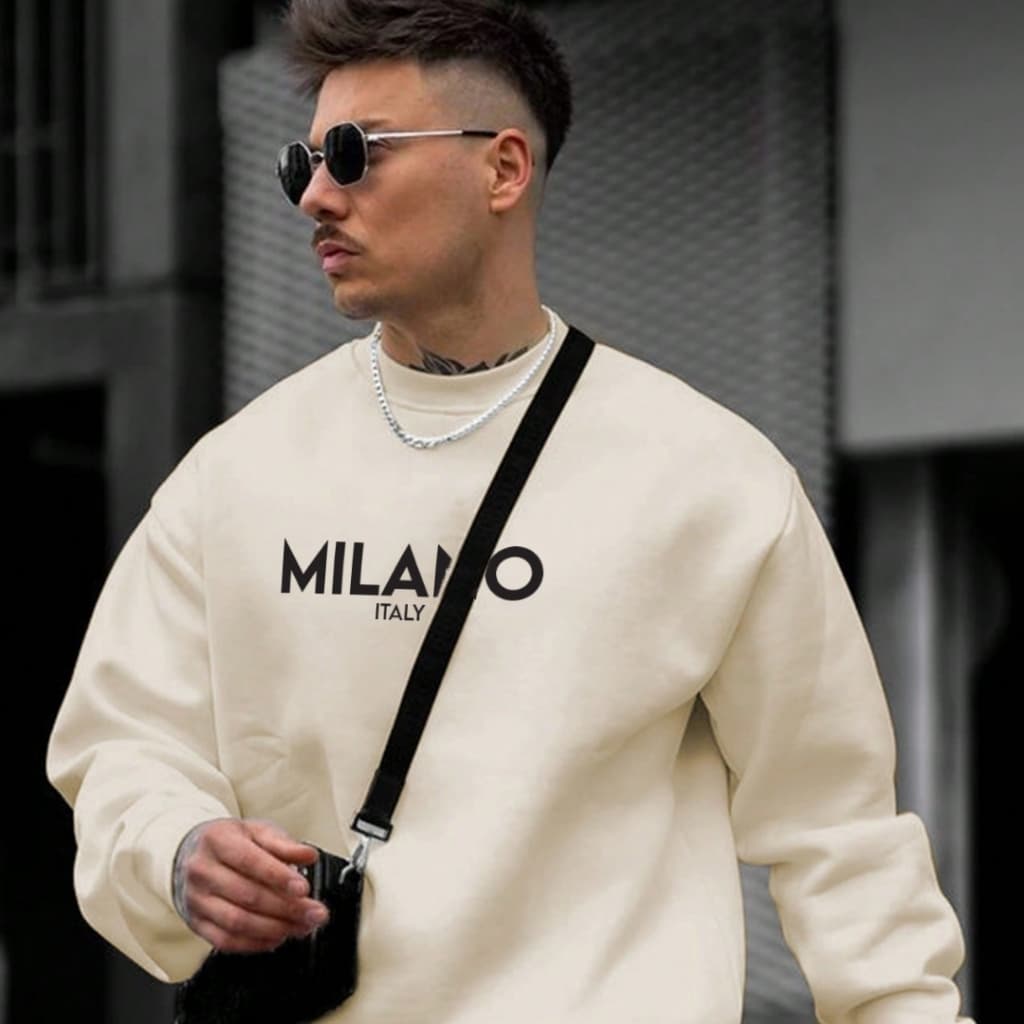 Moletom Casaco Agasalho Gola Careca Flanelado Sem Capuz Estampado Milano