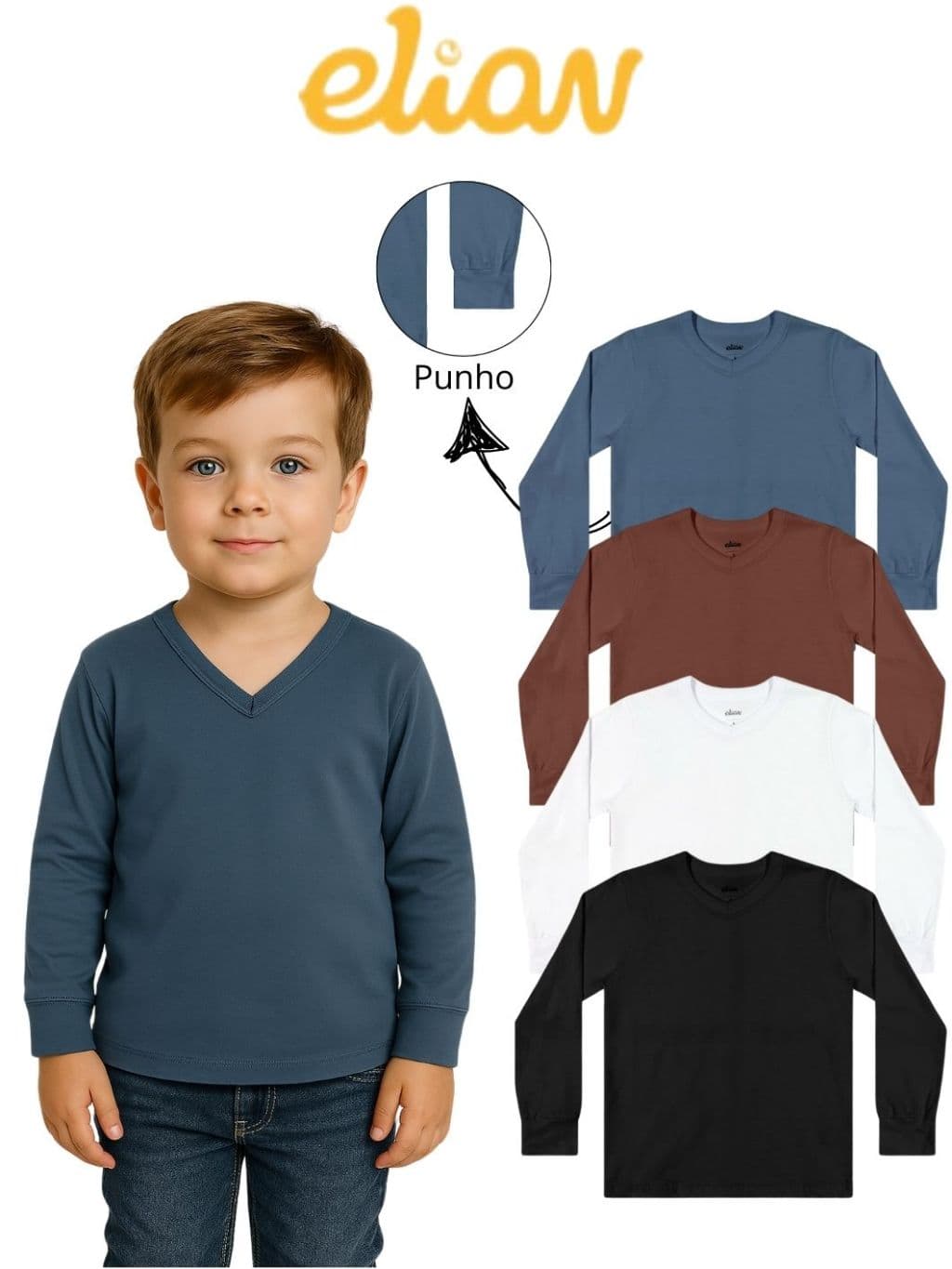 Camiseta Infantil Elian Gola V Com Punho Meia Estação Básica 51029