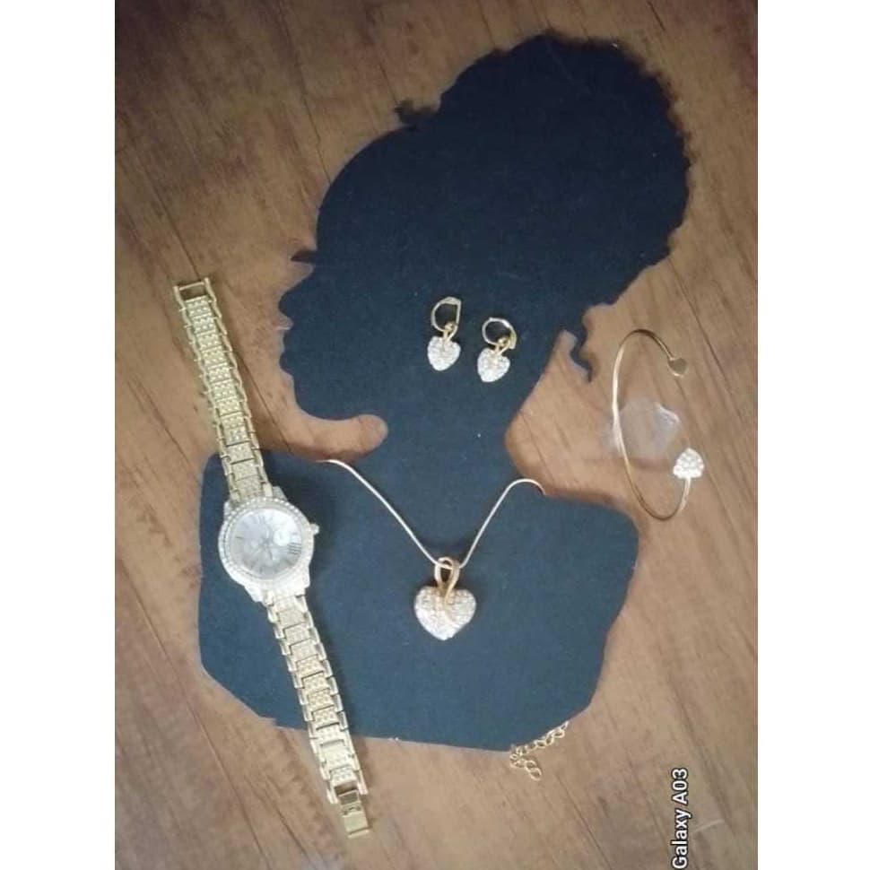 KIT RELOGIO PULSEIRA COLAR E BRINCOS