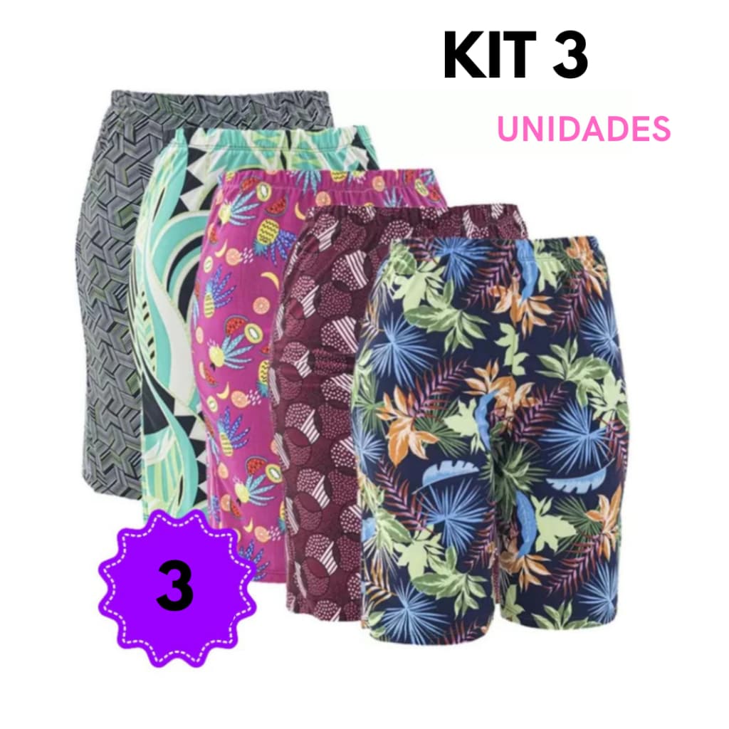 KIT com 3 Bermudas de Senhora Microfibra Confortável Fresquinho