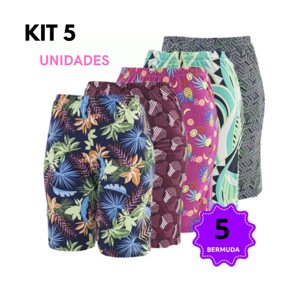 Kit 5 Bermudas De Senhora Femininas em Microfibra – Conforto e Frescor Garantidos