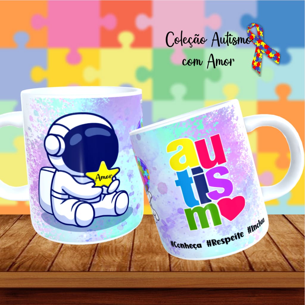 Caneca de polimero Autismo - TEA entende apoie inclua e respeite