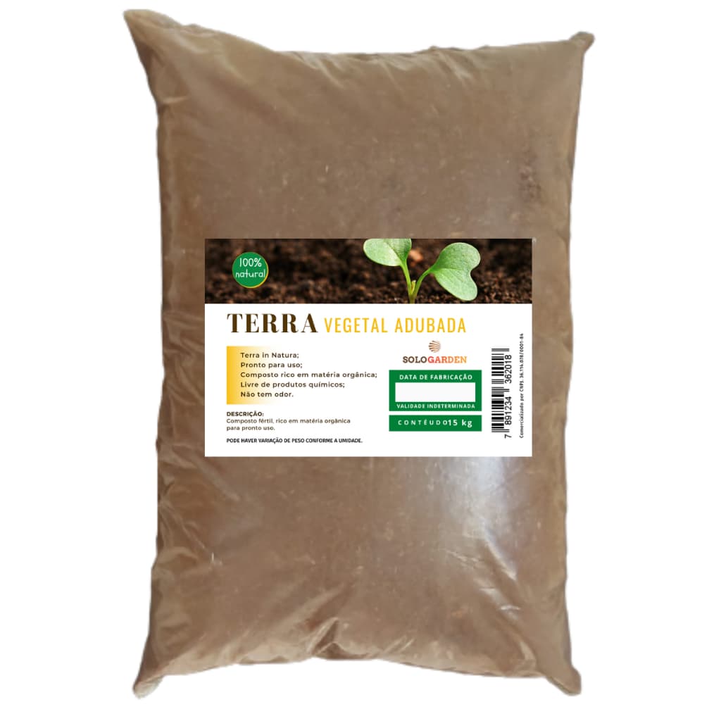 Terra Adubada Plantio Orgânica Horta Plantas Flores Frutas Vasos 15Kg