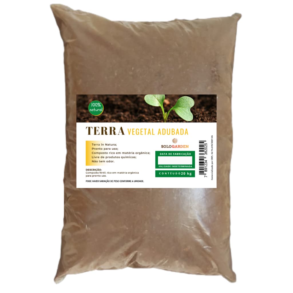 Terra Adubada Plantio Orgânica Horta Plantas Flores Frutas Vasos 20Kg