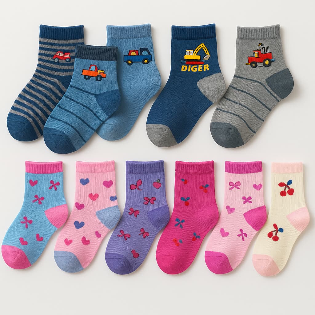 Kit 6 e 12 Pares de Meia Infantil Masculino Feminina Cano Longo Meias Estampada Cores Sortidas