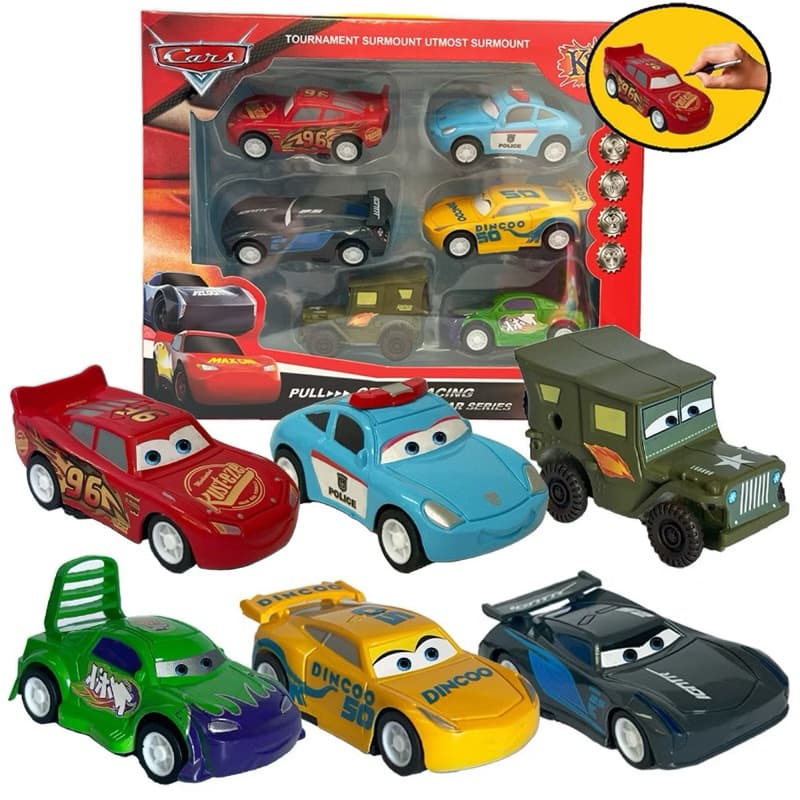 kit6 Carrinhos Relampago Mcqueen Fricção Brinquedo Filme Carros