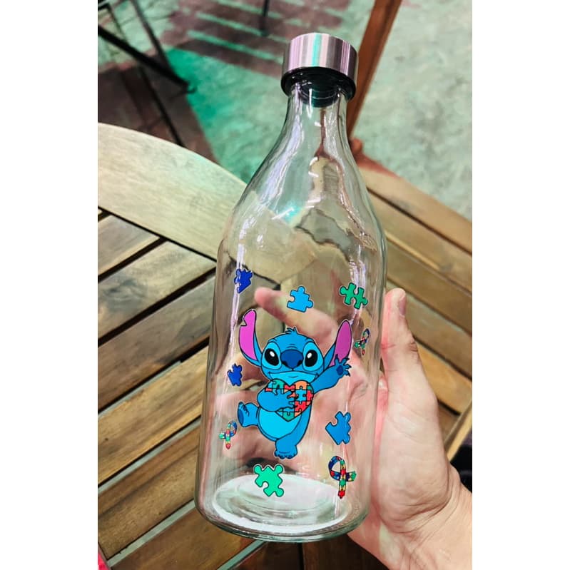 Garrafa de Agua DIsney Stitch Squeeze Vidro Suco Água Portátil Viagem 1L Water