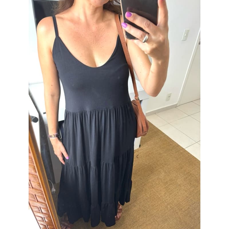 Vestido Feminino Midi Preto Azul Feminino