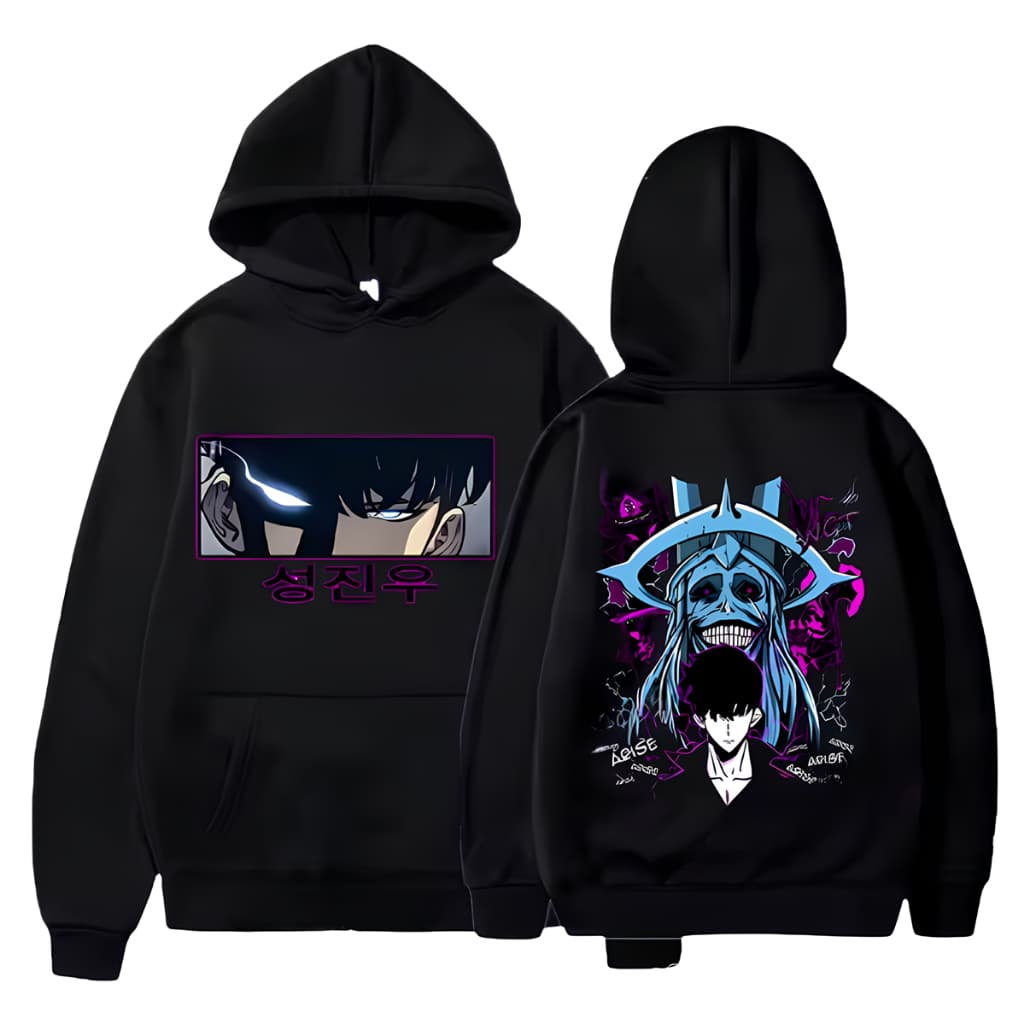 Moletom Canguru Masculino Algodão Capuz Flanelado Casual Estampado Estilo Quente Solo Leveling