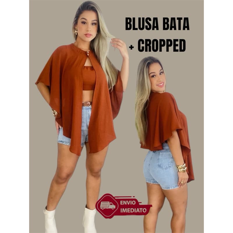 Blusa Femenina Elegante Multiuso com Top Conjunto  Moda Boho Chic