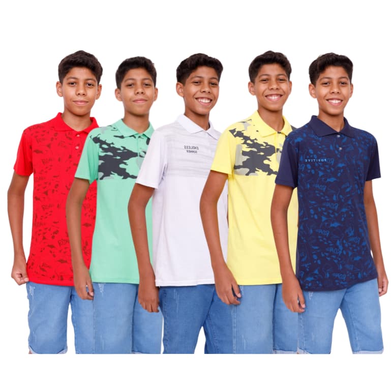 Pacote 5 camisa polo Infantil juvenil masculina estilosa