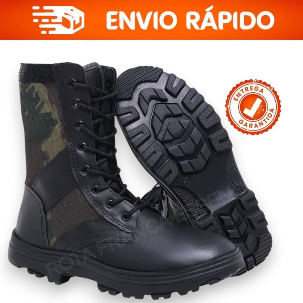 Coturno Bota Militar Masculino Tático Couro Reforçado Costurado Leve Com Zíper Ajustável Lateral Pronta Entrega Promoção