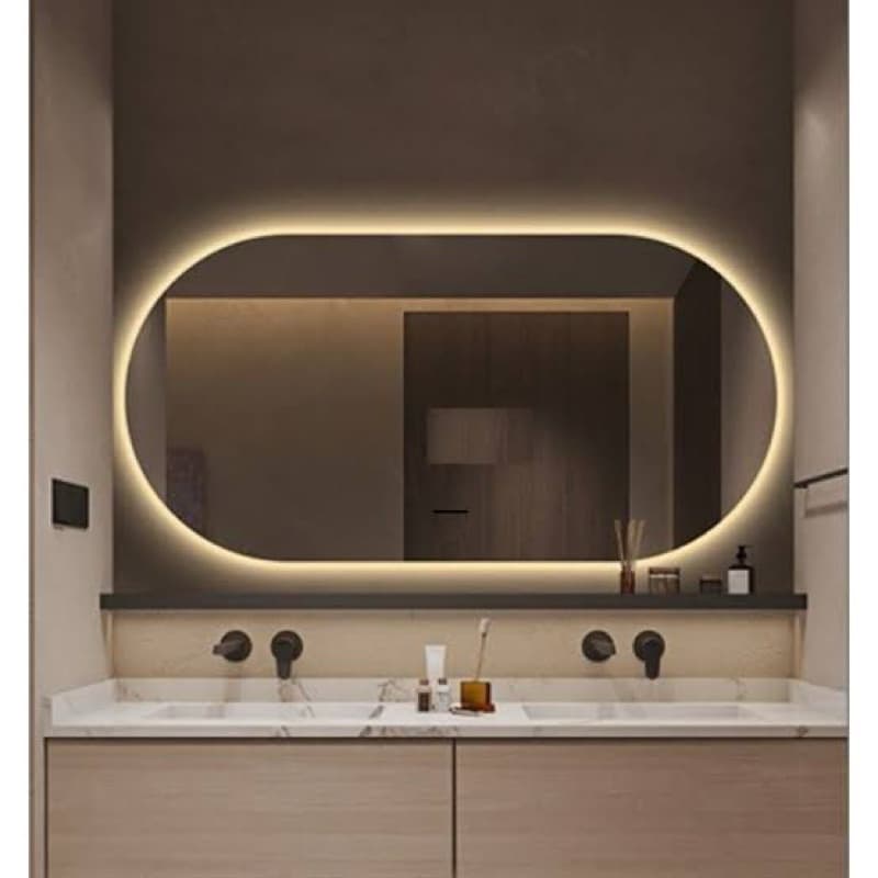 Espelho Oval Com Led Luz DEITADO Moderno Lançamento Blogueira Banheiro Lavabo Quarto Grande Médio 40