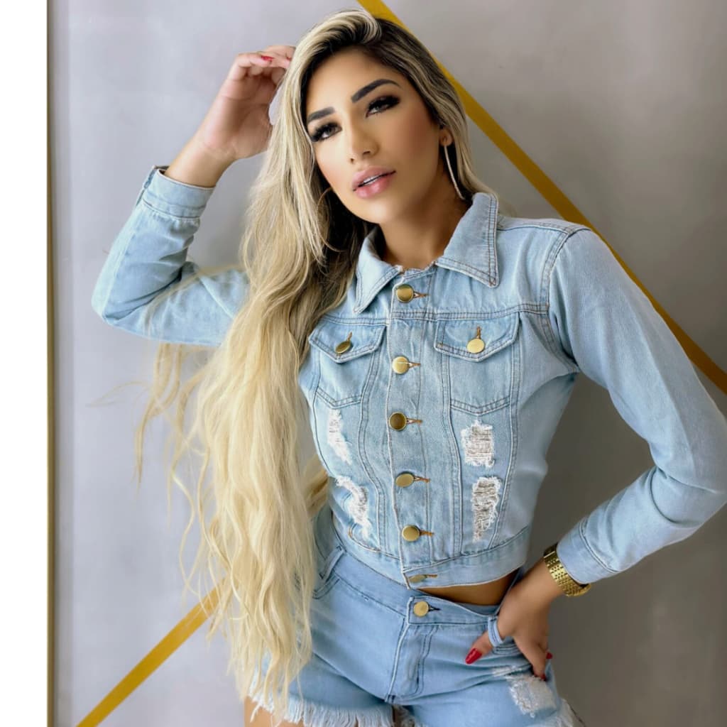 JAQUETA  FEMININA JEANS CLARO-ESTILO CASUAL E MODERNO