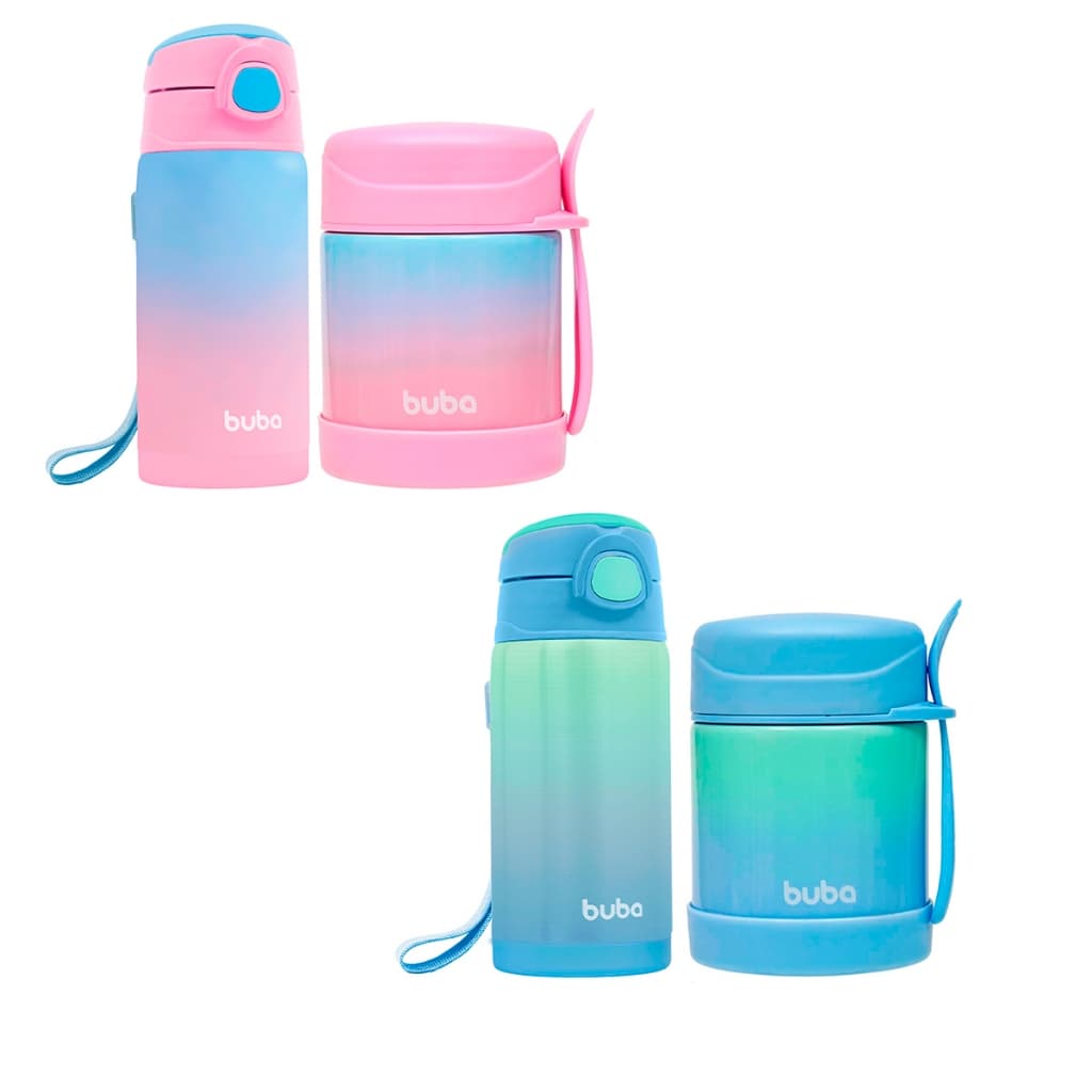 Kit Garrafa E Pote Térmico Infantil Bebê Degradê Buba