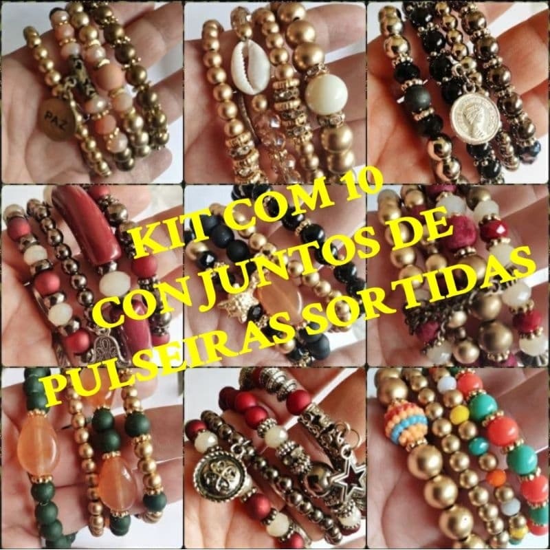 10 Kit Pulseiras Femininas Sortidas (4 pulseiras por Kit) – Para Revenda, Presentear ou Uso Pessoal