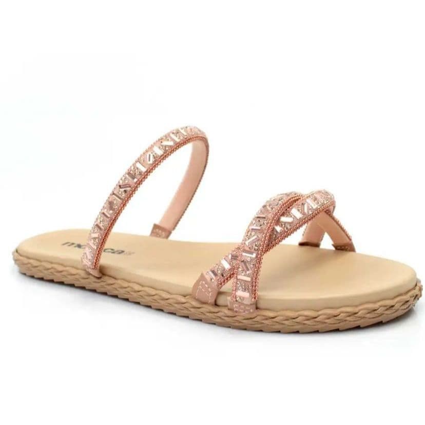 Papete Rasteirinha Feminina Confortável Flats Moleca Oficial Com Detalhe Em Pedrarias