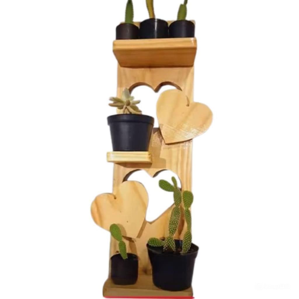 Suporte de Planta em Madeira com Design de Coração – Decoração Boho e Rústica para Ambientes Internos