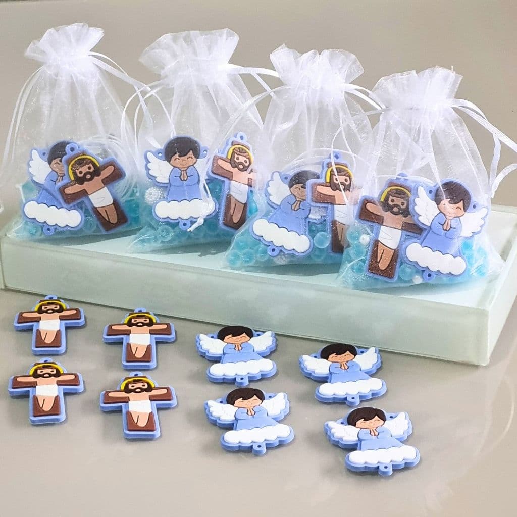 Kit Terço Infantil Anjinho E Cruz Lembrancinha Batizado Azul