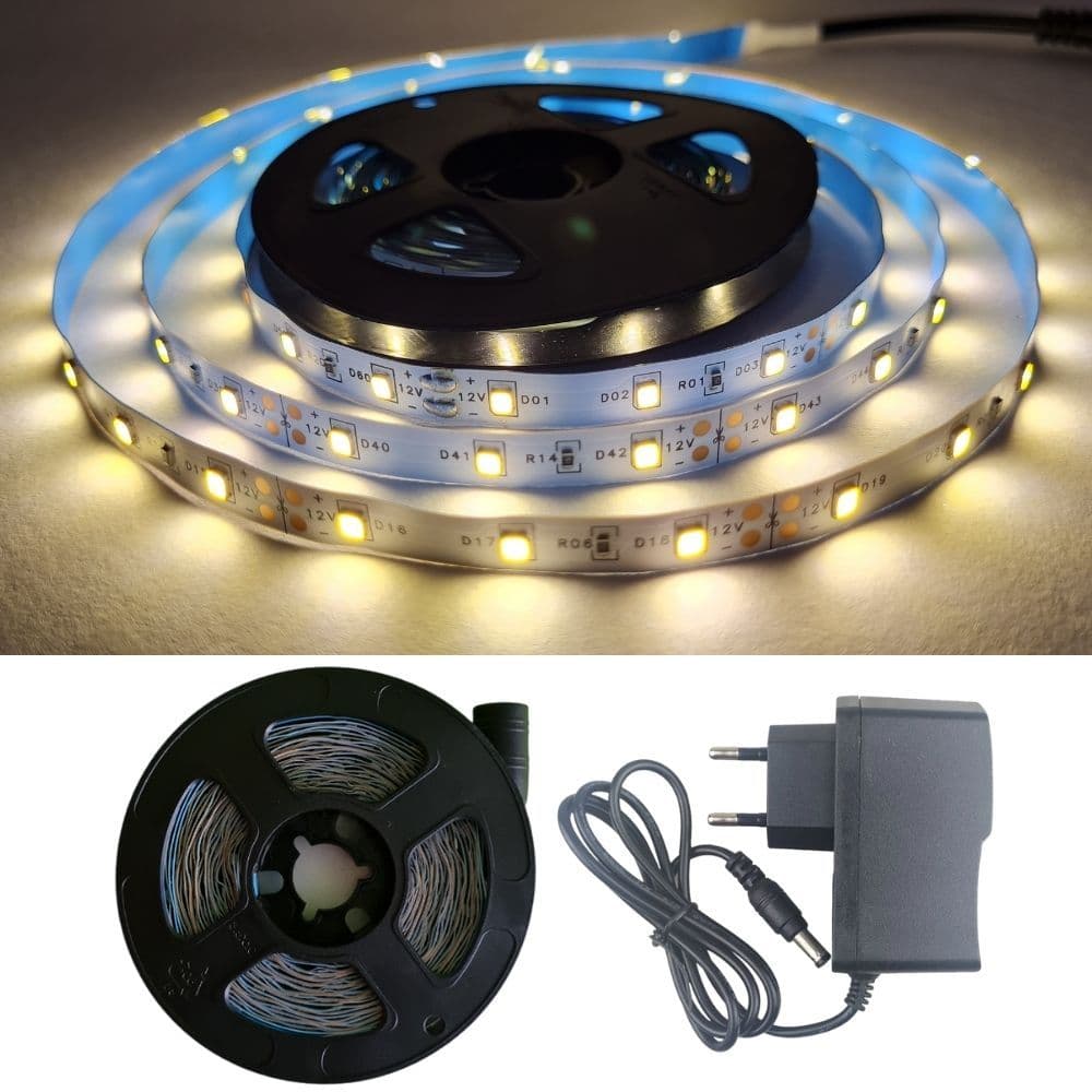 Fita LED 3528 IP20 SEM Silicone 5 Metros + Fonte 12v Bivolt _ 60LED/m 2835 Iluminação Decoração