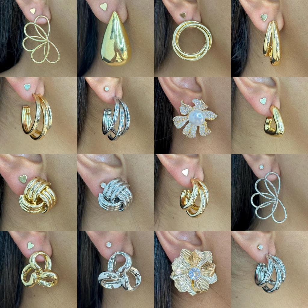 Brincos da Moda 30 Modelos de Brincos - Argolas, Flor, Madrepérolas, Gota,etc - Banhados a Prata ou a Ouro, com garantia