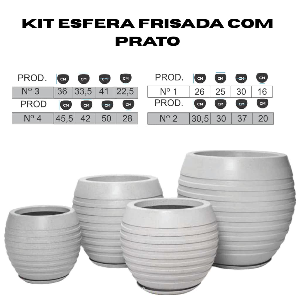 VASO DE PLNTA DECORATIVO ESFERA FRISADA COM PRATO COLETOR CASA JARDIM