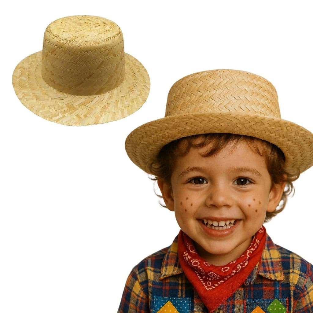 Chapéu De Palha Infantil Criança 4 A 8 Anos Para Festa Junina Tamanho 50 cm