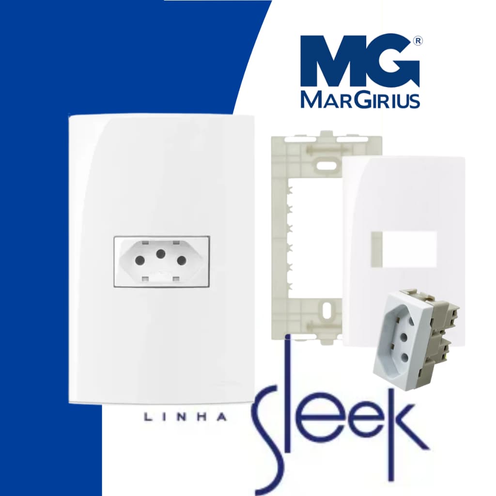 TOMADA COMPLETA 10A / 20A BR C/ PLACA + SUPORTE SLEEK MARGIRIUS