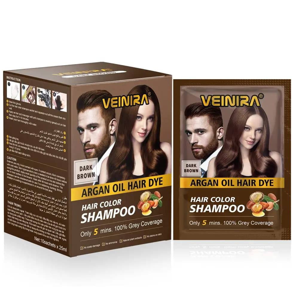 Veinira Shampoo Tonalizante Sachê 10 unidades 25ml - Castanho Escuro