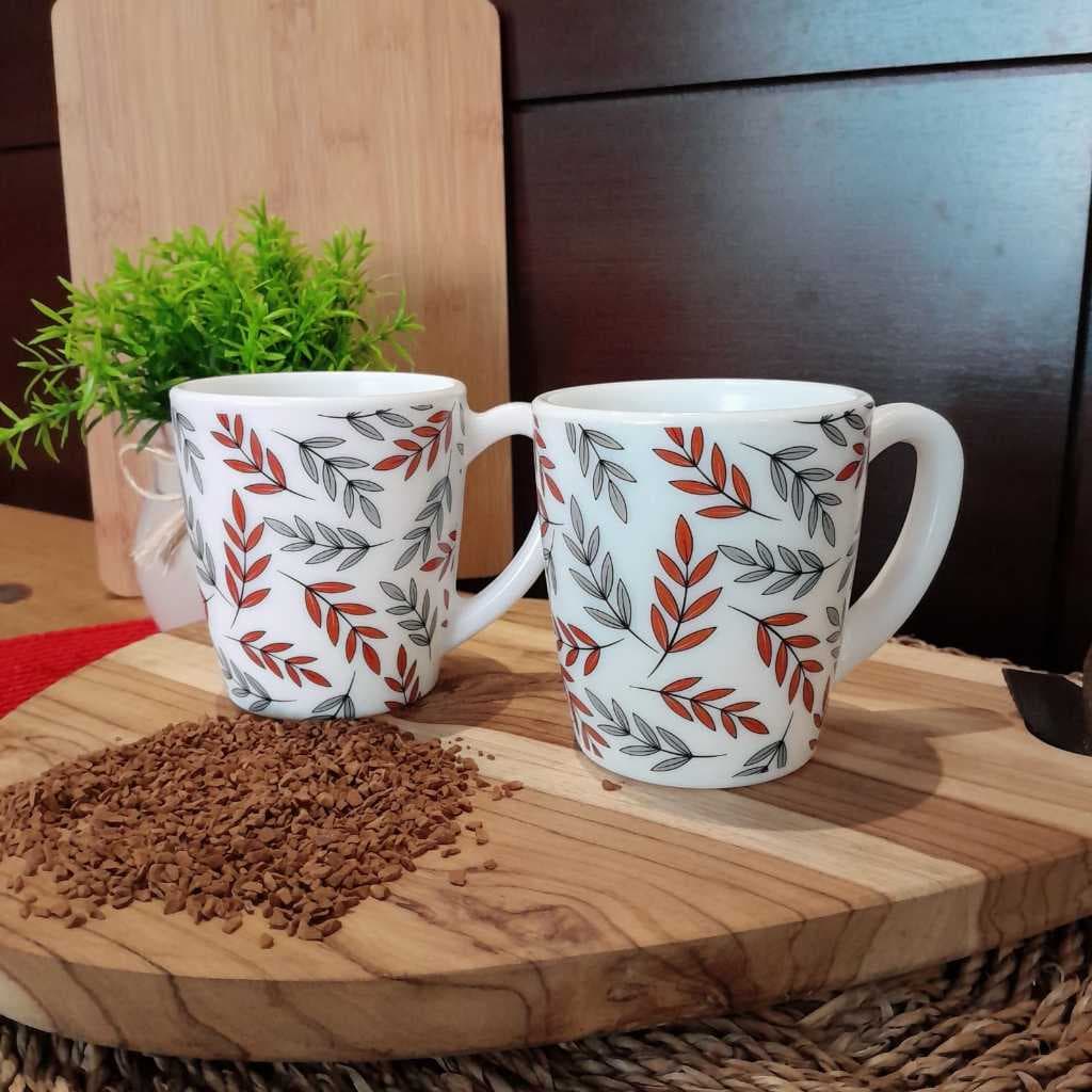 KIT 2 Canecas Decoradas OPALINE RED FALL 280ml café, chá ou outras bebidas quente