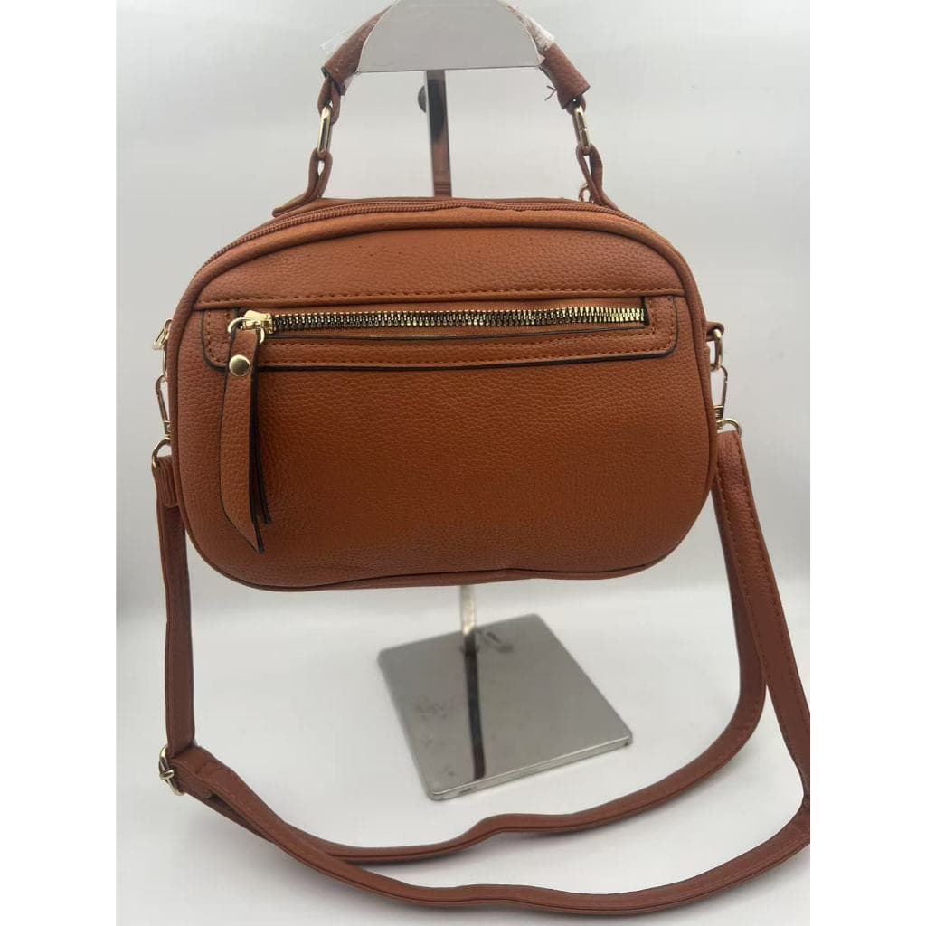 Bolsa feminina média transversal, zíper duplo, alça ajustável, couro sintético