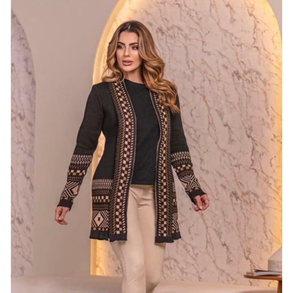 Kimono Tricot Casaco Manga Longa Cardigan Feminino Sobretudo Inverno Aberto Elegante Boho Chic