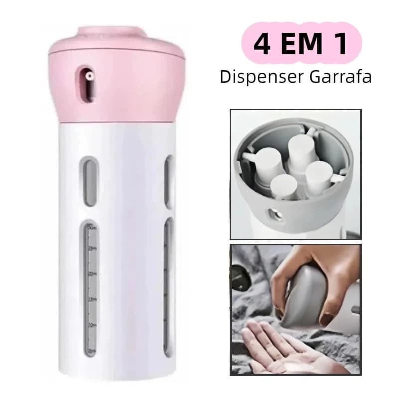 Kit Para Viagem Dispenser Com 4  Tubos Para Armazenar Cremes ,Shampoo, Condicionar ,Protetor Solar