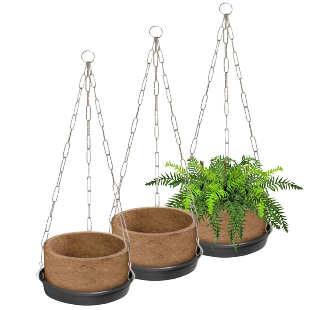 3 Vaso Fibra De Coco Xaxim Natural Completo Com Haste Corrente Prato Para Plantas Pendentes Samambaia Pequeno Nutriplan