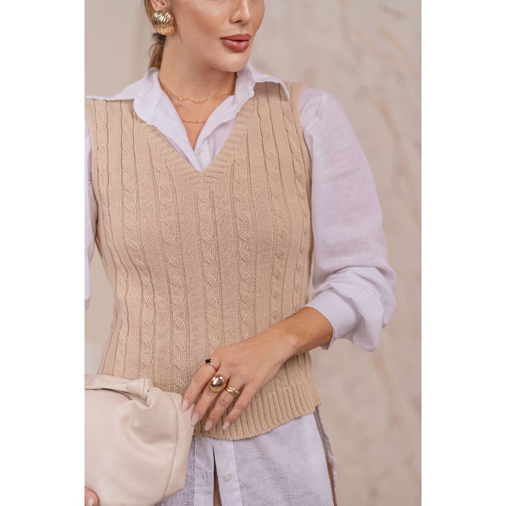 Colete Tricot Feminino Tranças Suéter Frio Inverno Moda Max Colete Regata