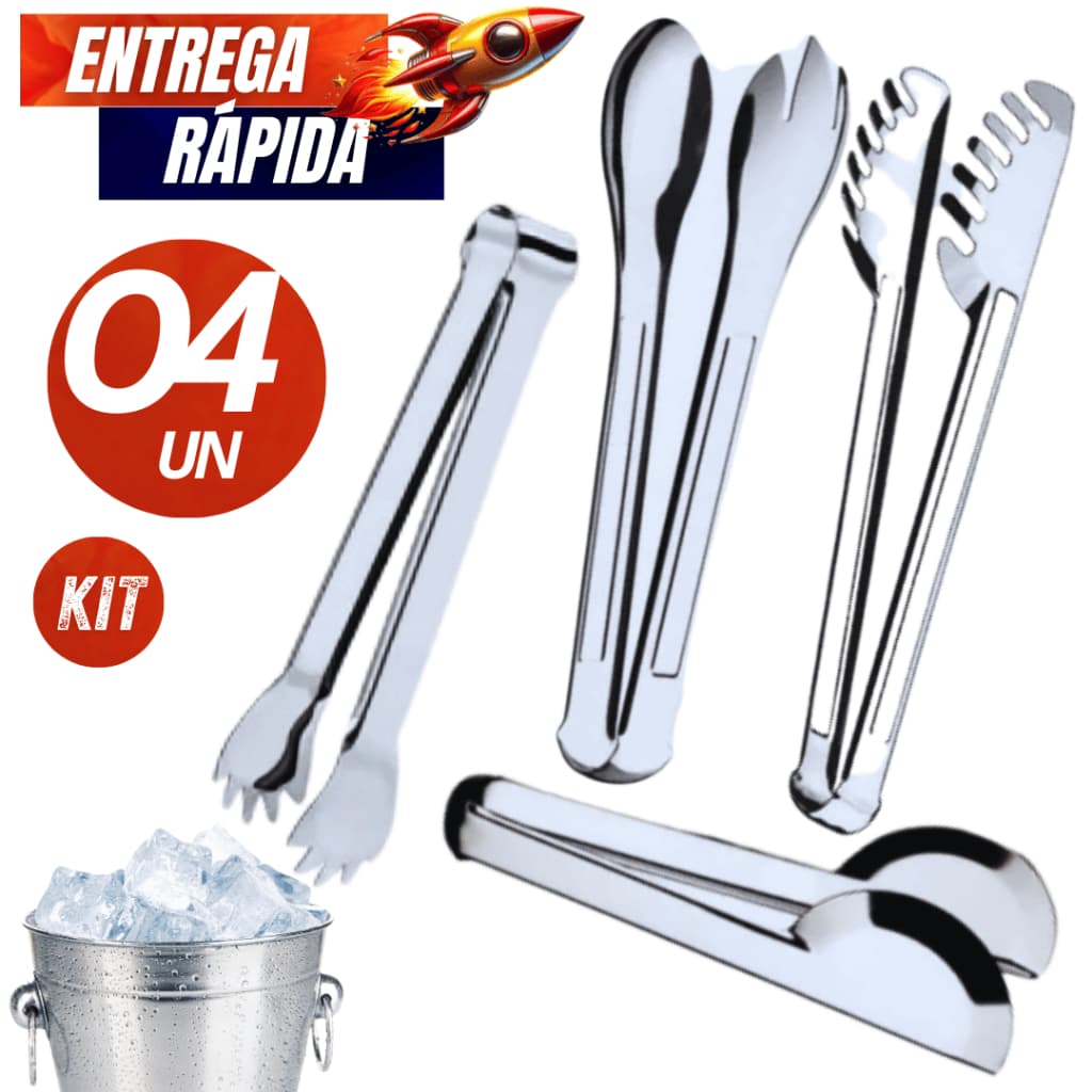 Jogo 04/03  - Pegador de Massa de 20cm Pegador de Salada Pegador Universal de 20cm Pegador de Gelo de 18,5cm em Aço Inox
