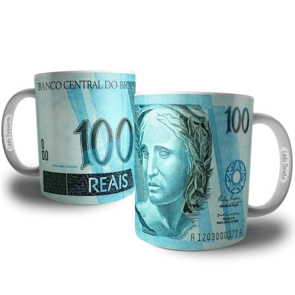 Caneca Real Cédula Nota de 100 Reais Dinheiro Presente Investidor - Xicara de café 100 reais Nota
