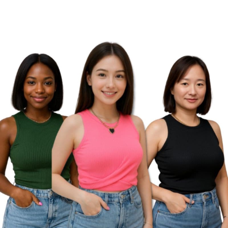 KIT 3 Cropped Feminino Malha Canelada Top Regata