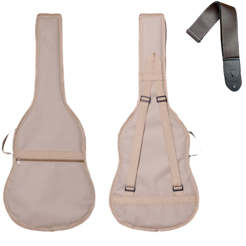 Capa para violão luxo acolchoada bege - clássico / folk + correia couro marrom