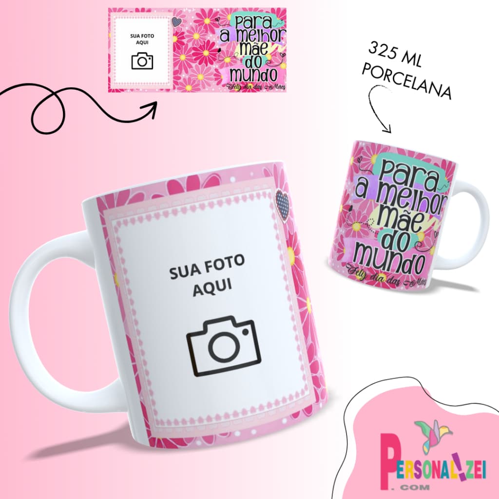 Xícara Porcelana Personalizada Dia das Mães Caneca Personalizada Café Presente Mãe