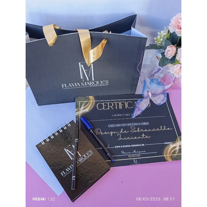 kit curso/curso personalizado/kit certificado, bloquinho,lápis e bolsa.