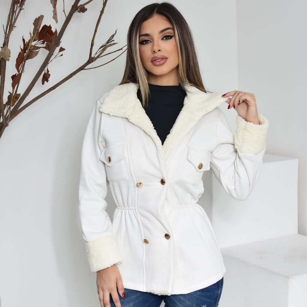 Casaco Moletom Sobretudo Feminino Inveno Frio Top Elegante Com Detalhe em Teddy e Botões - Warmi Luna